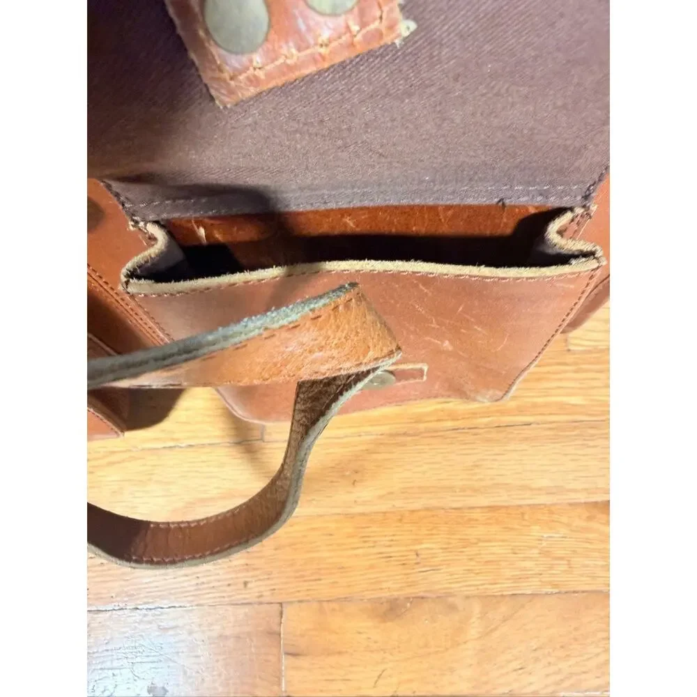 Vintage Brown Leather Small Dog Pet Carrier Bag Travel Tote Ventilated 18